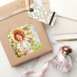 Vintage Springtime Emile Vernon Blommigt Birthday Fyrkantigt Klistermärke