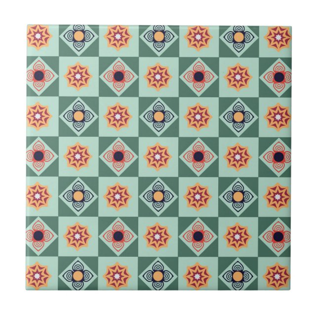 Vintage Square Retro Mönster Kakelplatta (Framsidan)