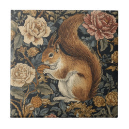 Vintage Squirrel and Flowers Pattern Kakelplatta