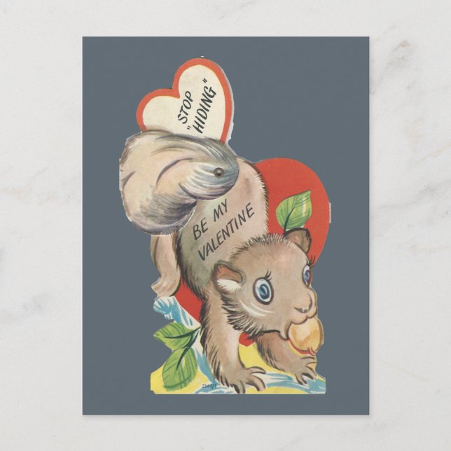 Vintage Squirrel Valentine Helg Vykort (Framsida)