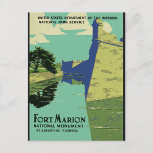 Vintage St Augustine Florida Fort Marion Travel Vykort