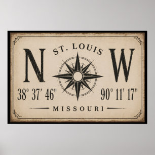 Vintage St. Louis Missouri Koordinater Kompass Kon Poster