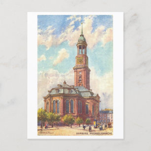 Vintage St. Michael's Church i Hamburg, Tyskland Vykort