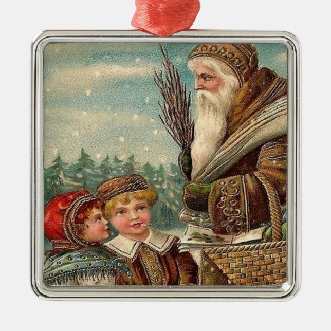 Vintage St. Nicholas and Kids Square Ornament (Framsidan)