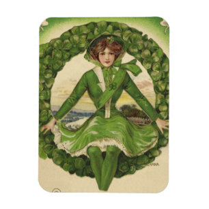 Vintage St. Patrick's Day, andedräkt med Irish Las Magnet