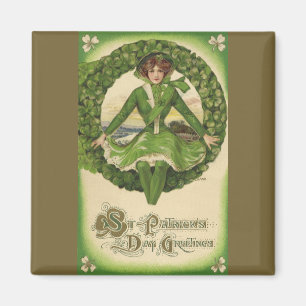 Vintage St. Patrick's Day, andedräkt med Irish Las Magnet