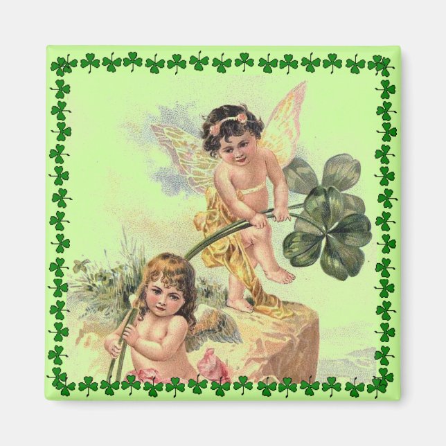 Vintage St. Patrick's Day Cherubs Magnet (Framsidan)