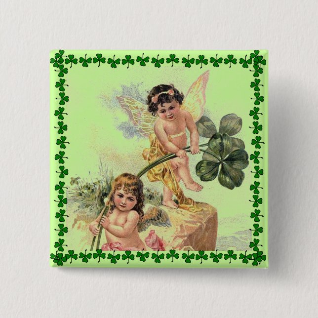 Vintage St. Patrick's Day Cherubs Pin Knapp (Framsida)