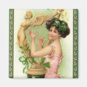 Vintage St. Patrick's Day dammusik musiker harpa Magnet
