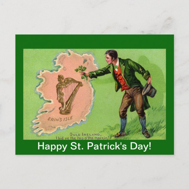 Vintage St. Patrick's Day Erin's Isle Vykort (Framsida)