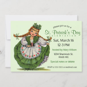 Vintage St. Patrick's Day-flicka Inbjudningar