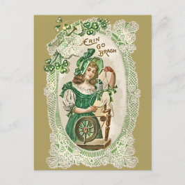Vintage St patrick's day Girl Grönt Spinning Wheel Helg Vykort