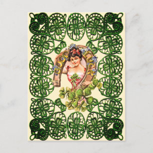 Vintage St patrick's day Girl Shamrock Helg Vykort