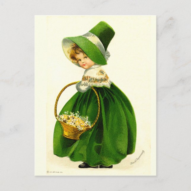 Vintage St. Patrick's Day Girl Vykort (Framsida)