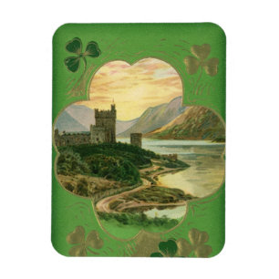 Vintage St. Patricks Day Hälsning Castle Shamrock Magnet