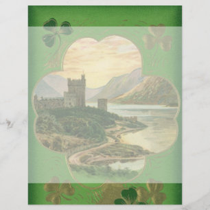Vintage St. Patricks Day Hälsning Shamrock Castle