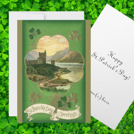 Vintage St. Patricks Day Hälsning Shamrock Castle Kort