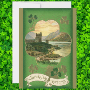 Vintage St. Patricks Day Hälsning Shamrock Castle Kort