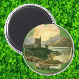 Vintage St. Patricks Day Hälsning Shamrock Castle Magnet