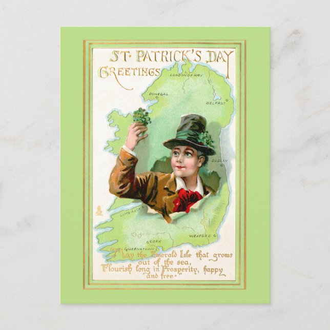Vintage St. Patrick's Day Hälsning Vykort (Framsida)
