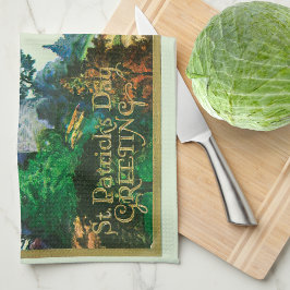 Vintage St. Patrick's Day Hälsning with Castle Kökshandduk