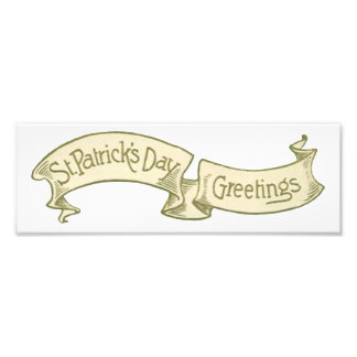 Vintage St. Patrick's Day Hälsningar Guld Banner Fototryck
