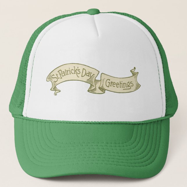Vintage St. Patrick's Day Hälsningar Guld Banner Keps (Framsida)