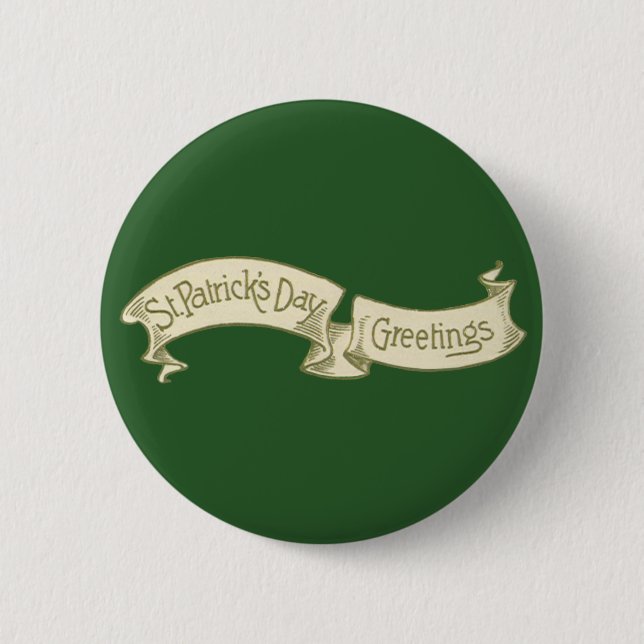 Vintage St. Patrick's Day Hälsningar Guld Banner Knapp (Framsida)