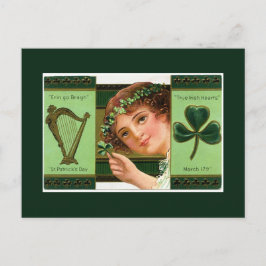 Vintage St patrick's day Harp Dam Shamrock Vykort