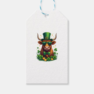 Vintage St. Patricks Day Highland Ko med Shamrock Presentetikett