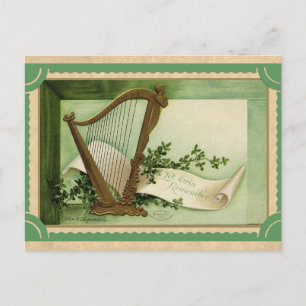 Vintage St patricks day Irish Harp Erin Go Bragh Vykort