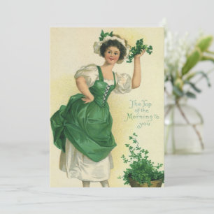 Vintage St. Patrick's Day Irish Lass med Klöver Kort