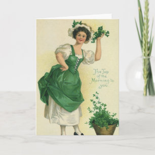 Vintage St. Patrick's Day Irish Lass med Klöver Kort