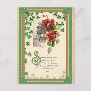 Vintage St patricks day Irish Shamrock och Ro Vykort