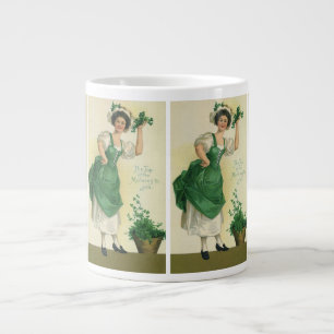 Vintage St. Patrick's Day irländsk ungmö med klöve Jumbo Mugg