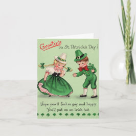 Vintage St. Patrick's Day Kids Wearing Irish Hat Kort