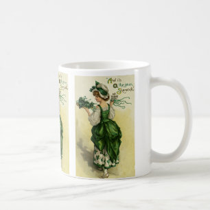 Vintage St. Patrick's Day, Kvinna Gröna Shamrocks Kaffemugg