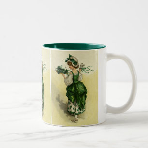 Vintage St. Patrick's Day, Kvinna Gröna Shamrocks Två-Tonad Mugg
