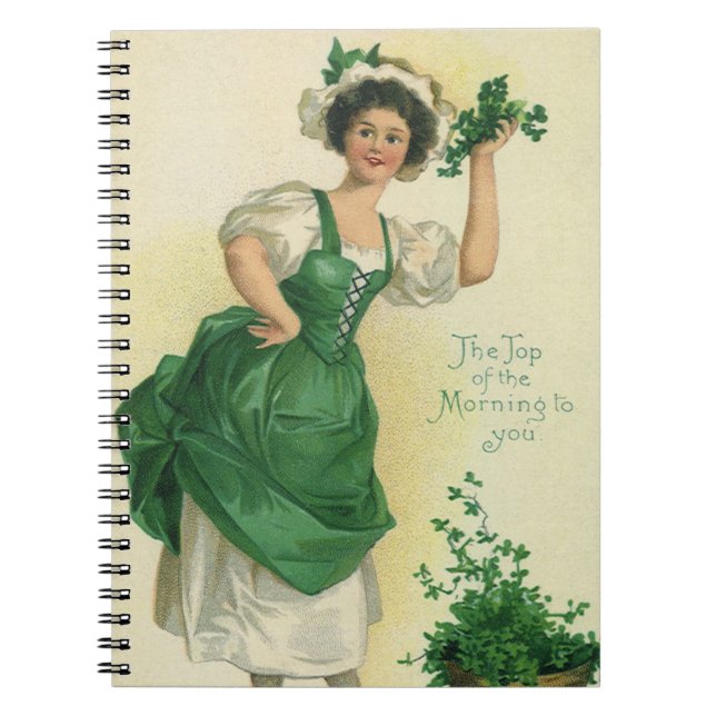 Vintage St. Patrick's Day Lass, Lucky Shamrocks Anteckningsbok (Framsidan)