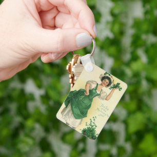 Vintage St. Patrick's Day Lass, Lucky Shamrocks Nyckelring