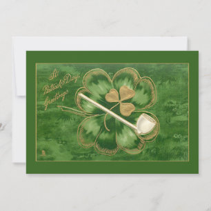 Vintage St. Patrick's Day Shamrock and Pipe Julkort