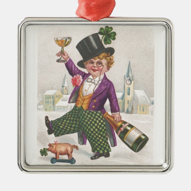 Vintage St patricks day Shamrock Champagne Julgransprydnad Metall (Framsidan)