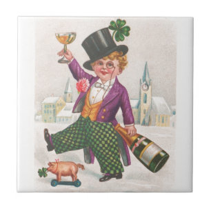 Vintage St patricks day Shamrock Champagne Kakelplatta