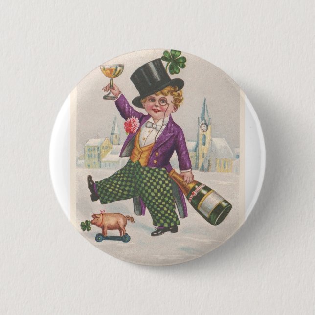 Vintage St patricks day Shamrock Champagne Knapp (Framsida)