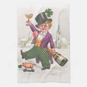 Vintage St patricks day Shamrock Champagne Kökshandduk