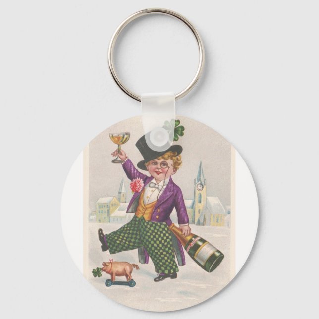 Vintage St patricks day Shamrock Champagne Nyckelring (Framsida)