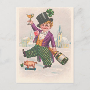 Vintage St Patricks Day Shamrock Champagne Vykort