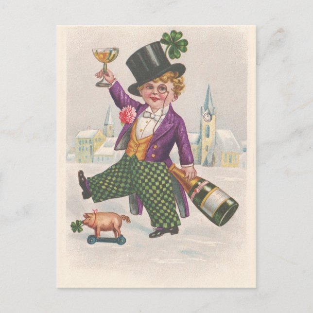 Vintage St Patricks Day Shamrock Champagne Vykort (Framsida)