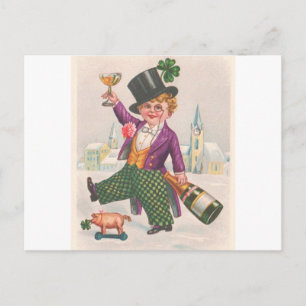 Vintage St Patricks Day Shamrock Champagne Vykort