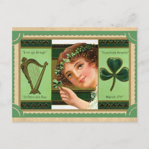 Vintage St patricks day Shamrock Erin Go Bragh Vykort